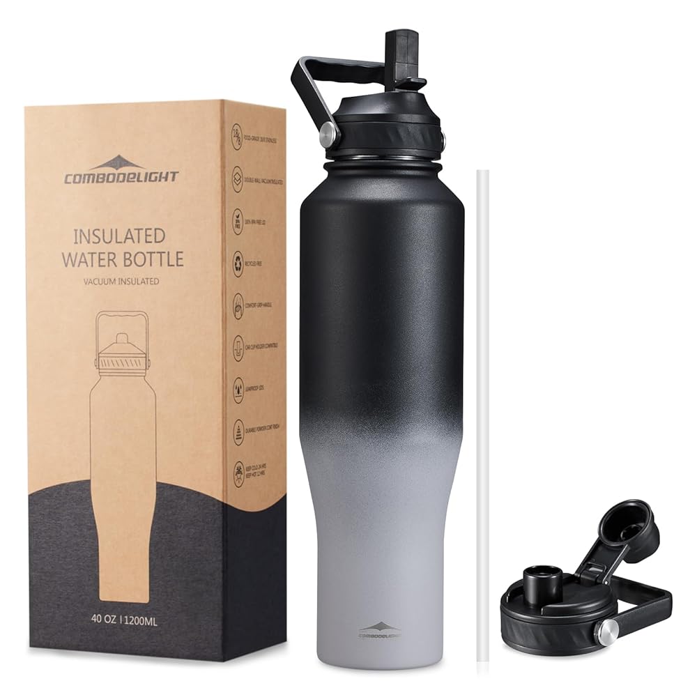 40oz Insulated Water Bottle with Straw/Spout Lids