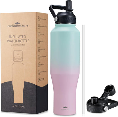 40oz Insulated Water Bottle with Straw/Spout Lids