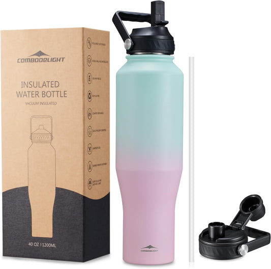 40oz Insulated Water Bottle with Straw/Spout Lids