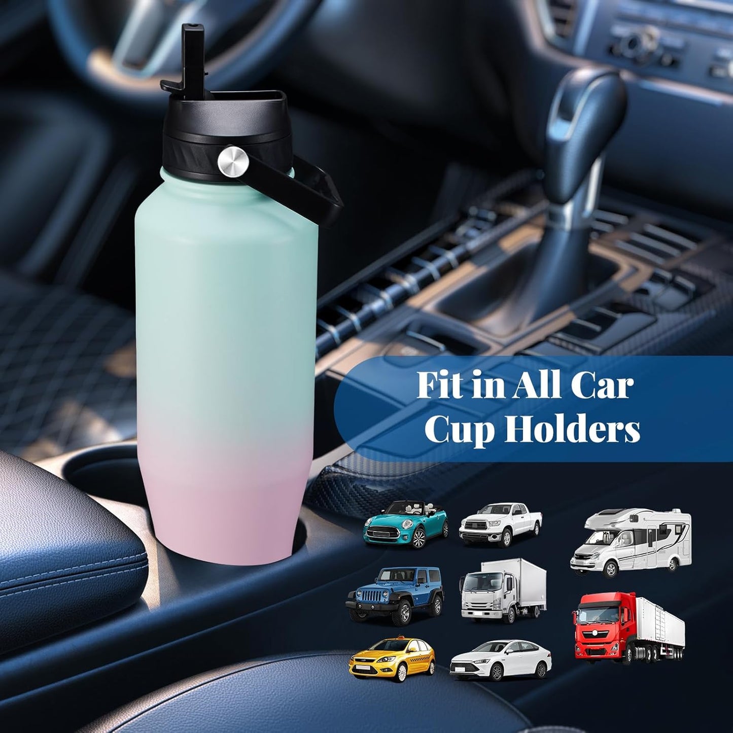 40oz Insulated Water Bottle with Straw/Spout Lids