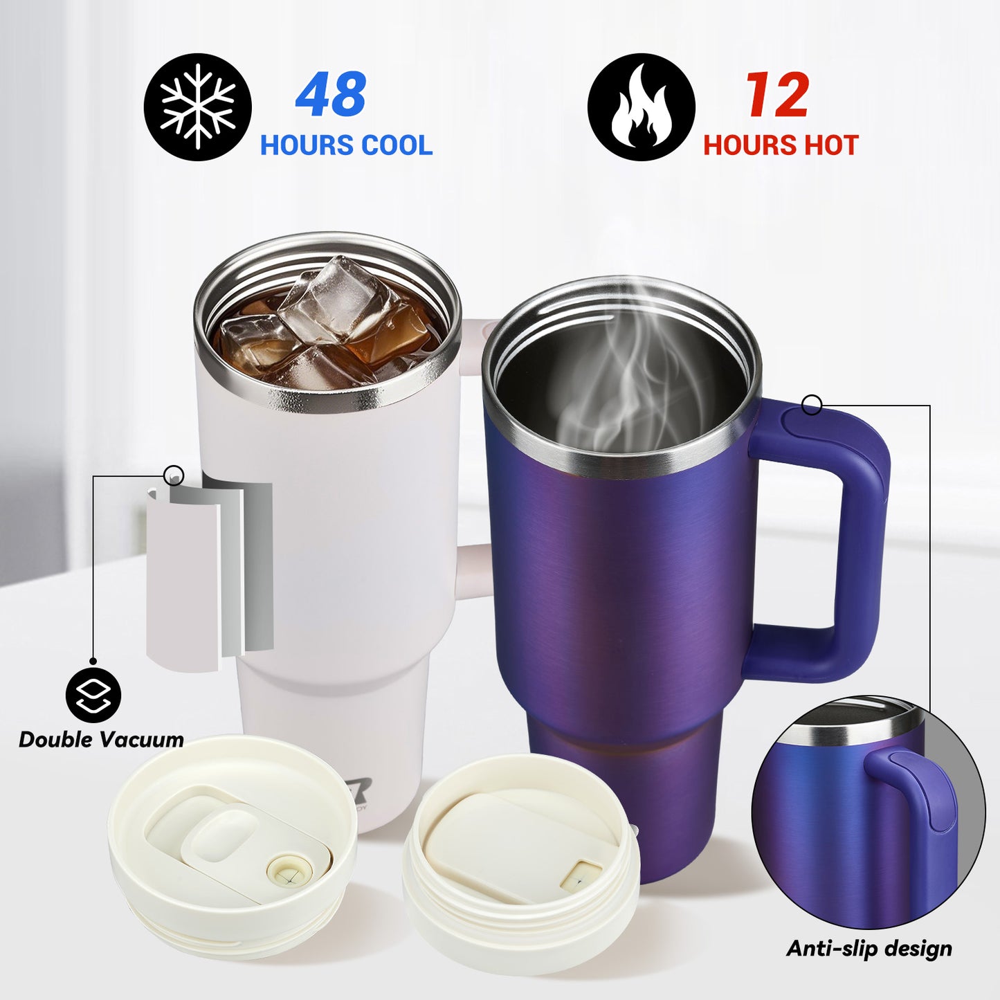 40oz Insulated Tumbler with Straw and Lid, Double-Wall Vacuum Stainless Steel Water Bottle, Keeps Drinks Hot and Cold for Hours, Travel Mug for Coffee Tea Water