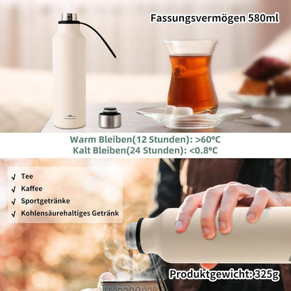 Insulated Stainless Steel Bottle Leakproof Thermal Flask 580 ml for Men Women Cream