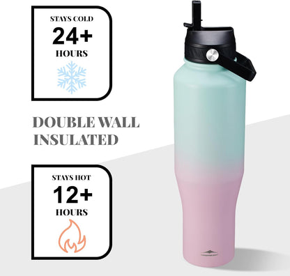 40oz Insulated Water Bottle with Straw/Spout Lids