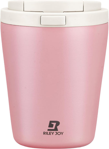 Insulated Coffee Mug for Travel with One-Tap Open Lid Spill Proof Stainless Steel Coffee Tumbler Car Mug Pink White 12OZ