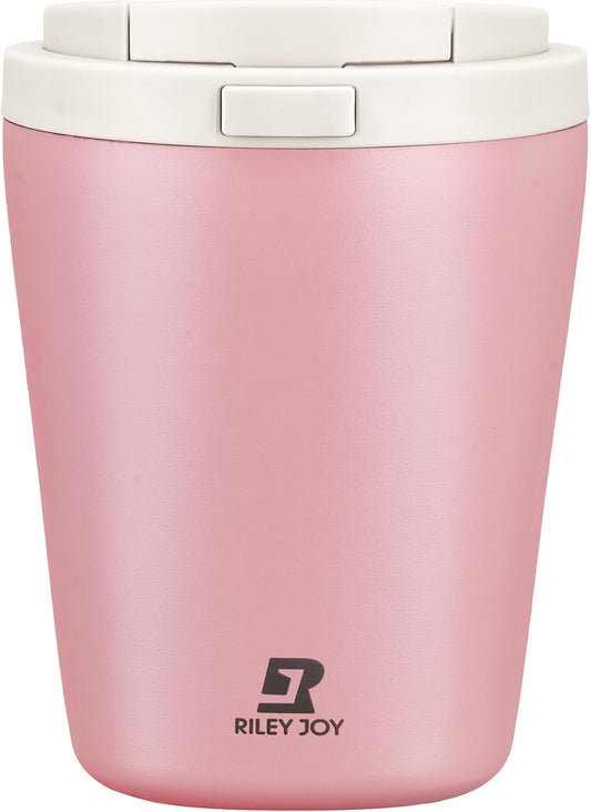 Insulated Coffee Mug for Travel with One-Tap Open Lid Spill Proof Stainless Steel Coffee Tumbler Car Mug Pink White 12OZ