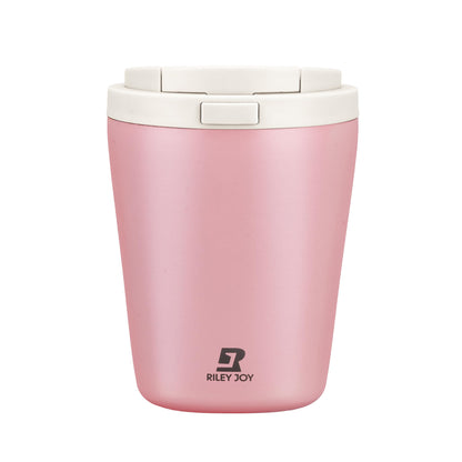Insulated Coffee Mug for Travel with One-Tap Open Lid Spill Proof Stainless Steel Coffee Tumbler Car Mug Pink White 12OZ
