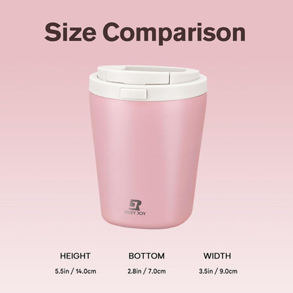 Insulated Coffee Mug for Travel with One-Tap Open Lid Spill Proof Stainless Steel Coffee Tumbler Car Mug Pink White 12OZ