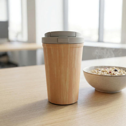 Insulated Coffee Mug for Travel Spill & Leak Proof Stainless Steel Coffee Tumbler Reusable Coffee Cup with Lid Wooden Print 13OZ