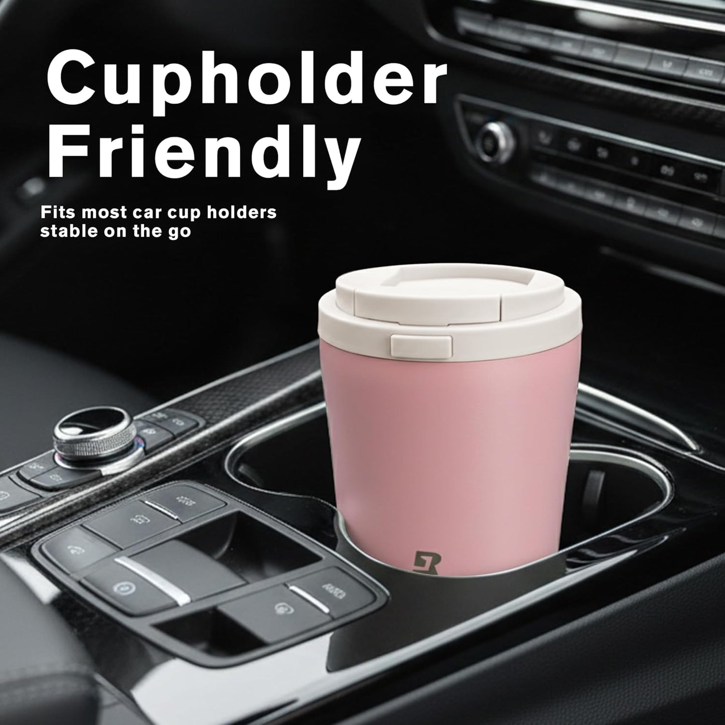 Insulated Coffee Mug for Travel with One-Tap Open Lid Spill Proof Stainless Steel Coffee Tumbler Car Mug Pink White 12OZ