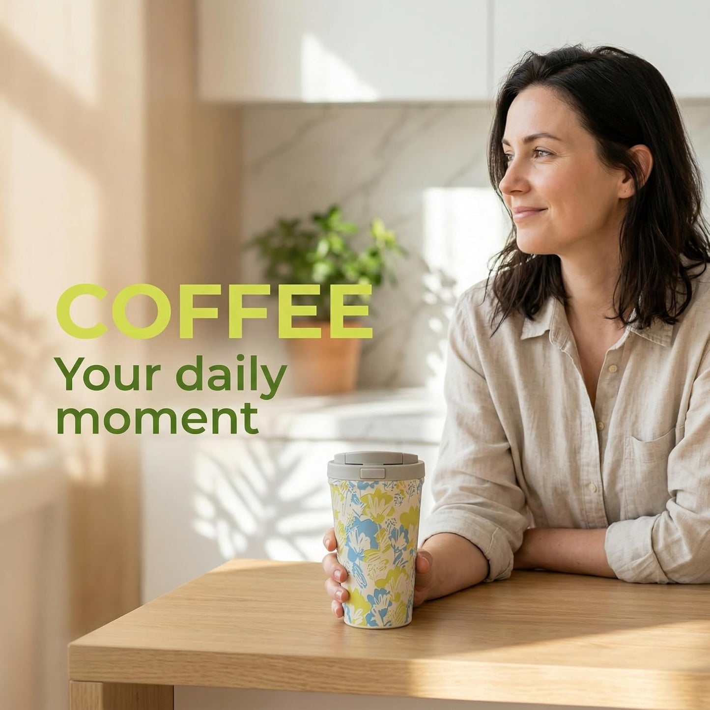 Insulated Coffee Mug for Travel Spill & Leak Proof Stainless Steel Coffee Tumbler Reusable Coffee Cup with Lid Green Blue 13OZ