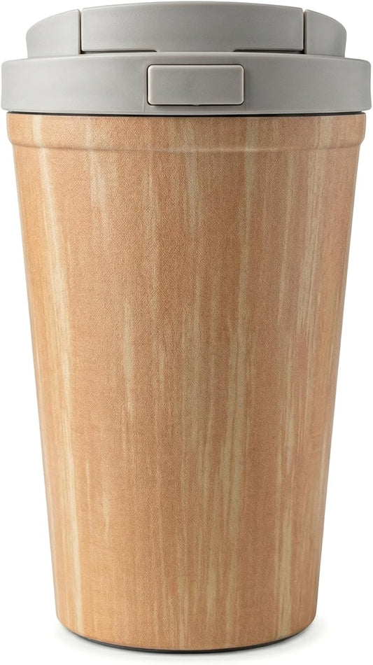 Insulated Coffee Mug for Travel Spill & Leak Proof Stainless Steel Coffee Tumbler Reusable Coffee Cup with Lid Wooden Print 13OZ