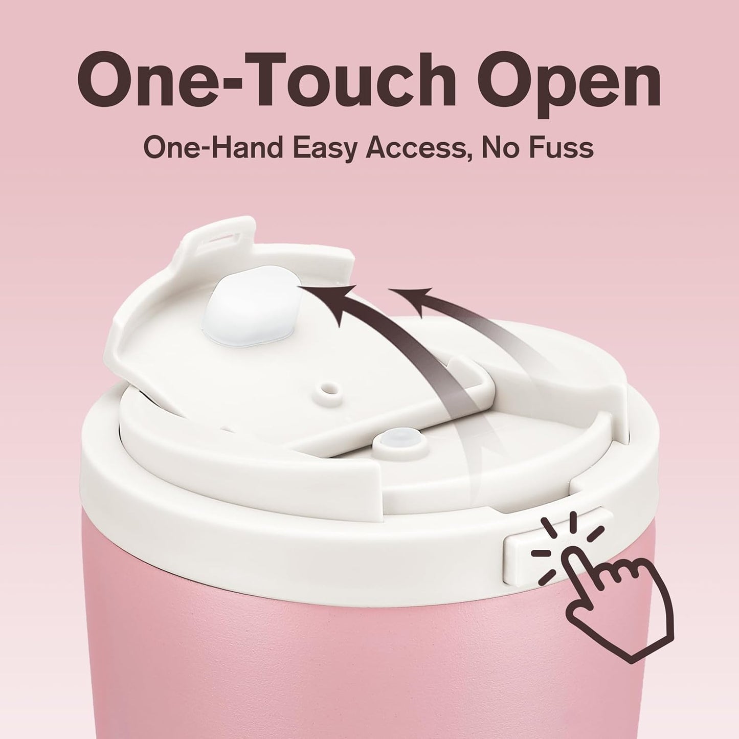 Insulated Coffee Mug for Travel with One-Tap Open Lid Spill Proof Stainless Steel Coffee Tumbler Car Mug Pink White 12OZ