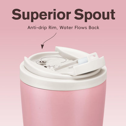 Insulated Coffee Mug for Travel with One-Tap Open Lid Spill Proof Stainless Steel Coffee Tumbler Car Mug Pink White 12OZ