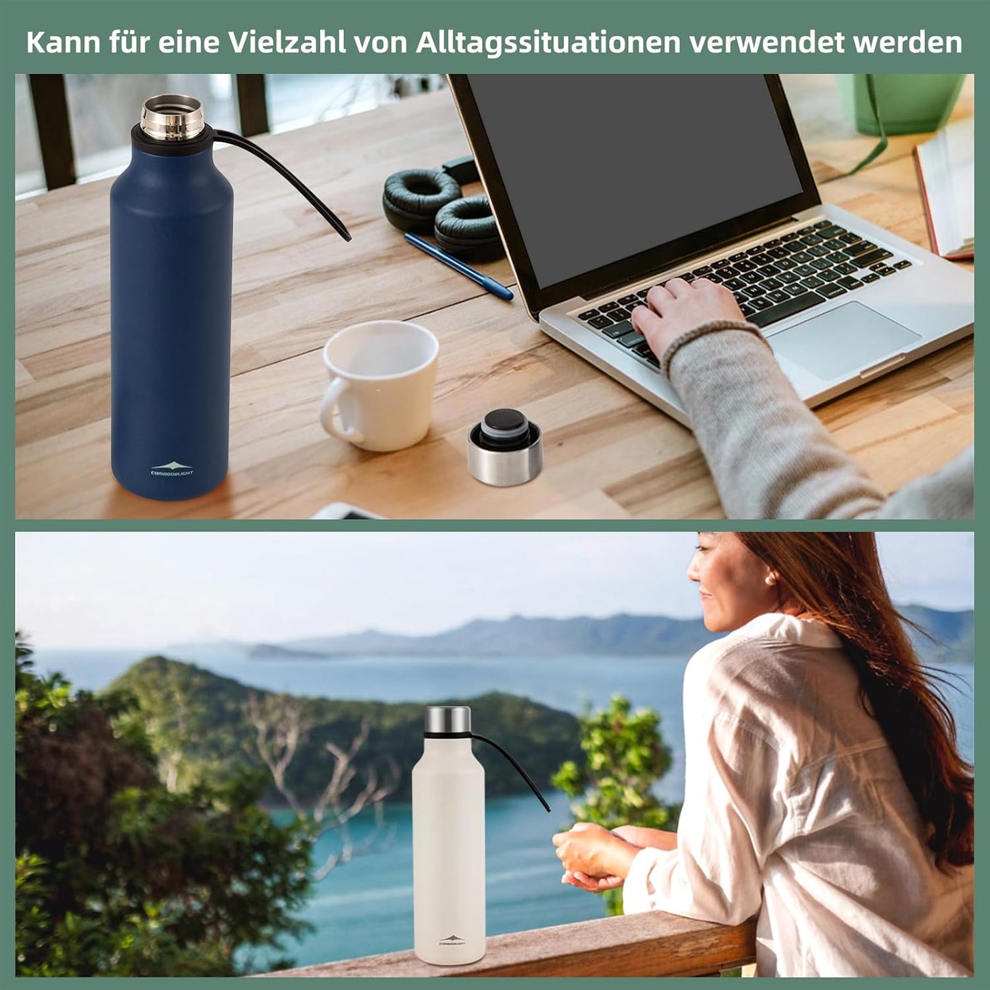 Insulated Stainless Steel Bottle Leakproof Thermal Flask 580 ml for Men Women Cream