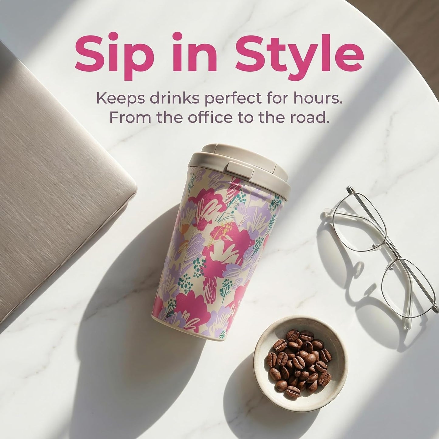 Insulated Coffee Mug for Travel Spill & Leak Proof Stainless Steel Coffee Tumbler Reusable Coffee Cup with Lid Purple 13OZ