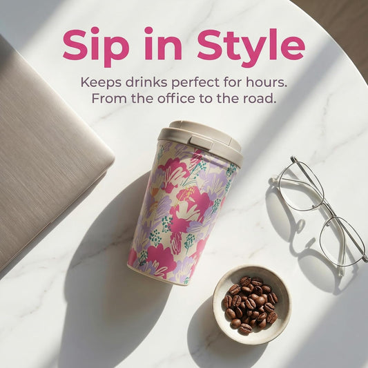 Insulated Coffee Mug for Travel Spill & Leak Proof Stainless Steel Coffee Tumbler Reusable Coffee Cup with Lid Purple 13OZ