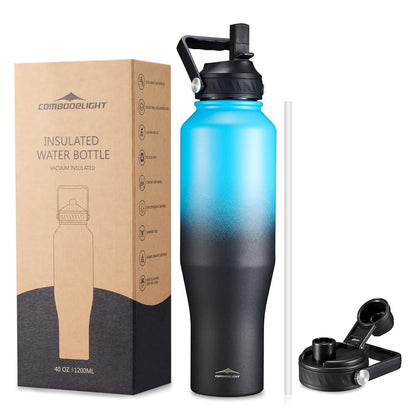40oz Insulated Water Bottle with Straw/Spout Lids