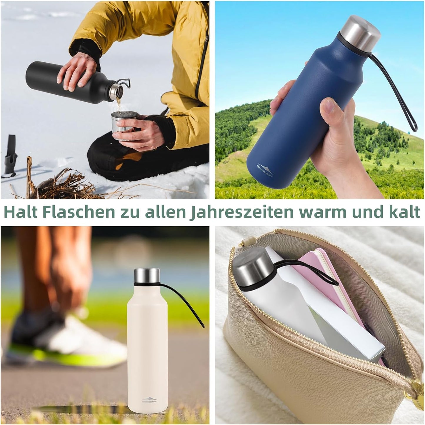 Insulated Stainless Steel Bottle Leakproof Thermal Flask 580 ml for Men Women Cream