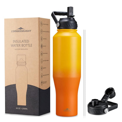 40oz Insulated Water Bottle with Straw/Spout Lids